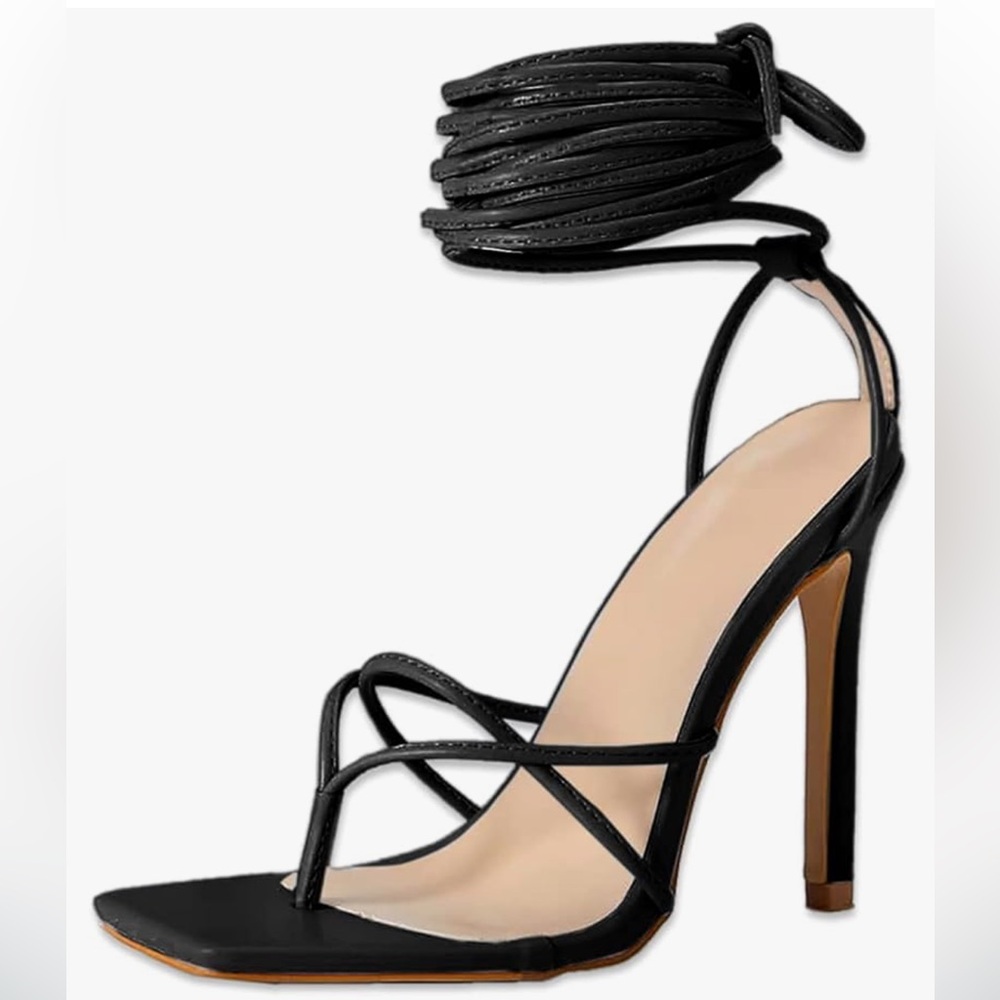 PiePieBuy Women Lace Up Heeled Sandals Square High Heels Strappy Party Shoes 7.5